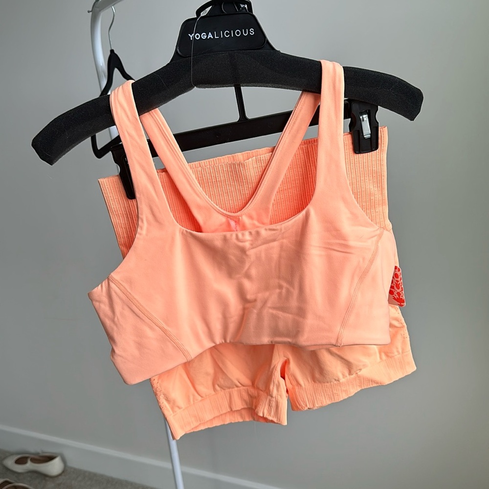Good Karma Running Shorts and Never Better Square Neck Bra NWT Morning Sun